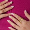 Ring blaadjes met ruit steen - goud/zwart - Afbeelding 3