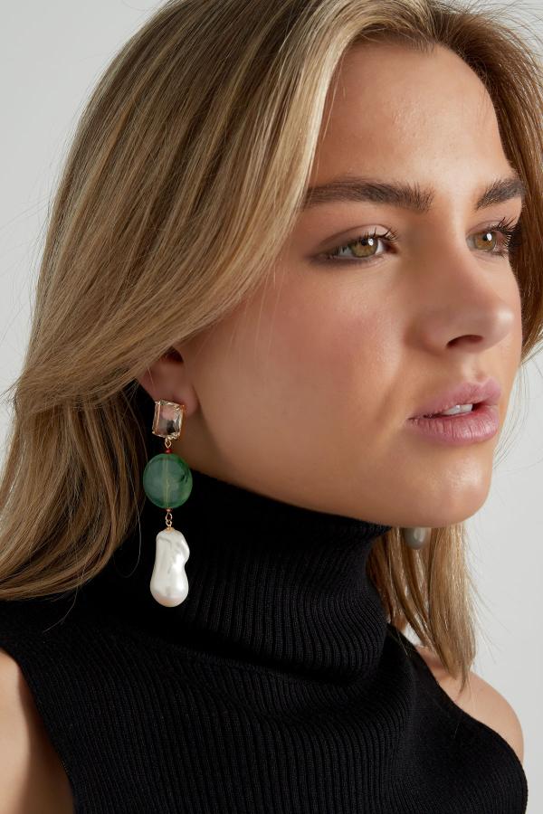 Oorbellen vintage parels | groen wit - Afbeelding 4