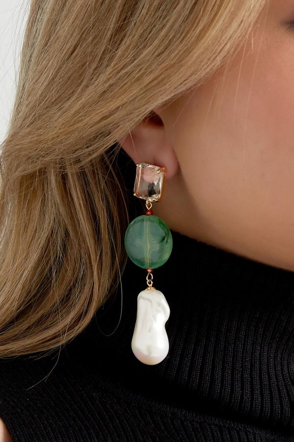 Oorbellen vintage parels | groen wit - Afbeelding 3