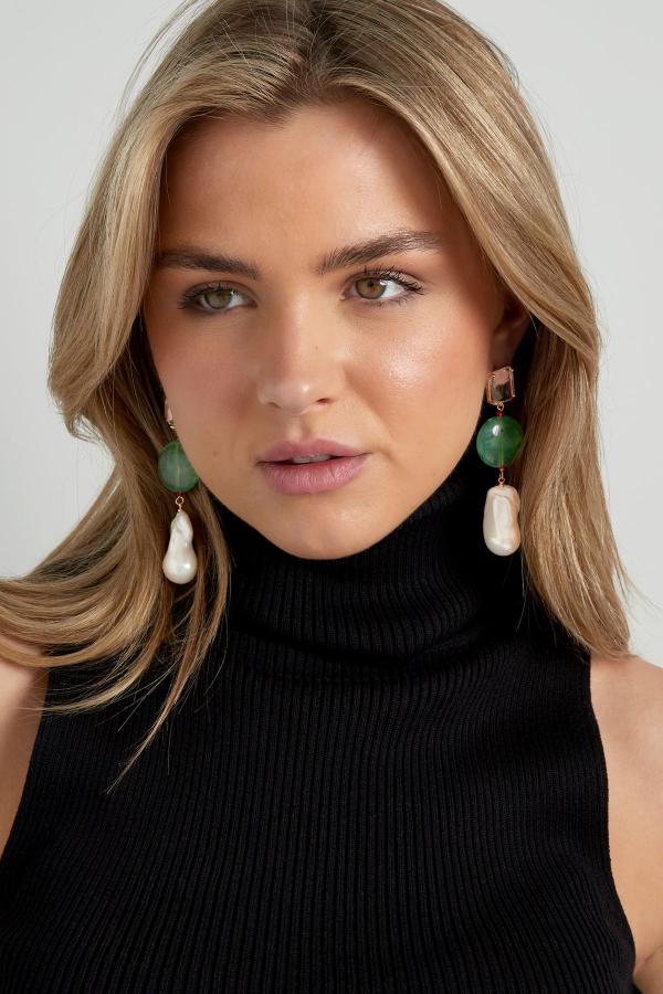 Oorbellen vintage parels | groen wit - Afbeelding 2