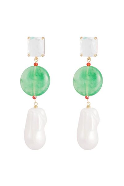 Oorbellen vintage parels | groen wit