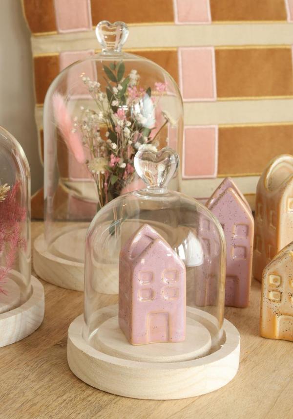 Glazen stolp hart houten basis Ø12 h.15 cm - Afbeelding 2