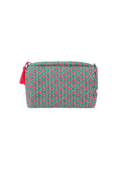 Bloemen make up tas groen-roze