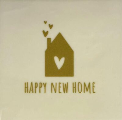 Tegeltje – Happy new home creme/goud