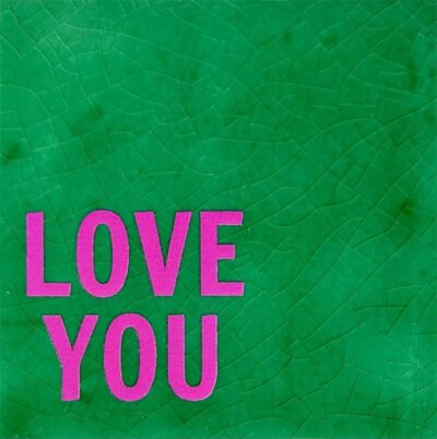 Tegeltje – love you groen/roze