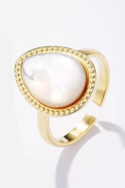Ring rvs oval stone - gold