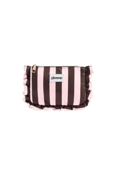 Toilettas Stripes roze/bruin rouche