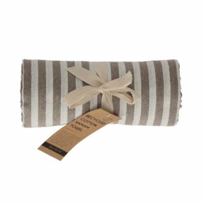 Hamamdoek Strepen Taupe 180x90